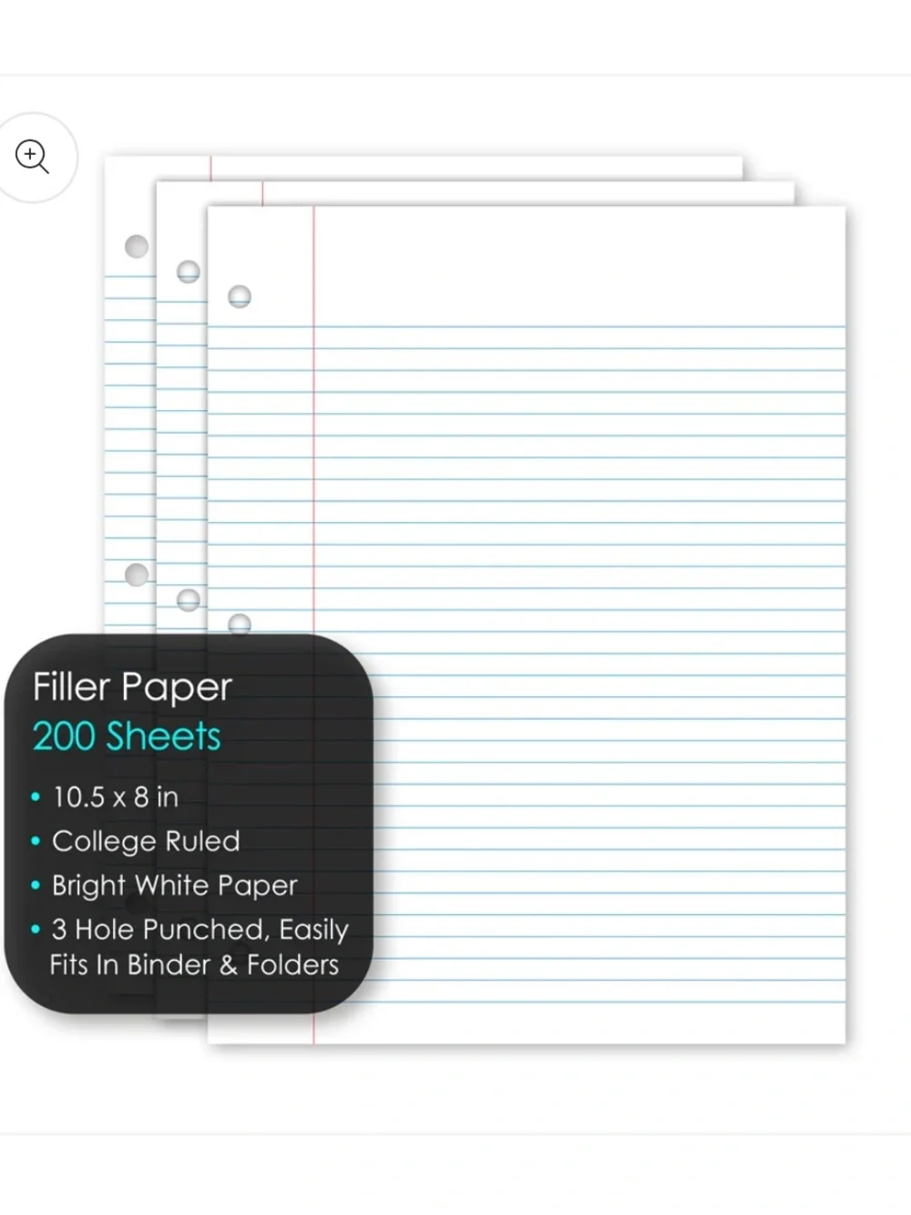 IScholar College-Ruled Filler Paper 3 Hole Punch 10.5x8in 200 Sheets X 3 Pack